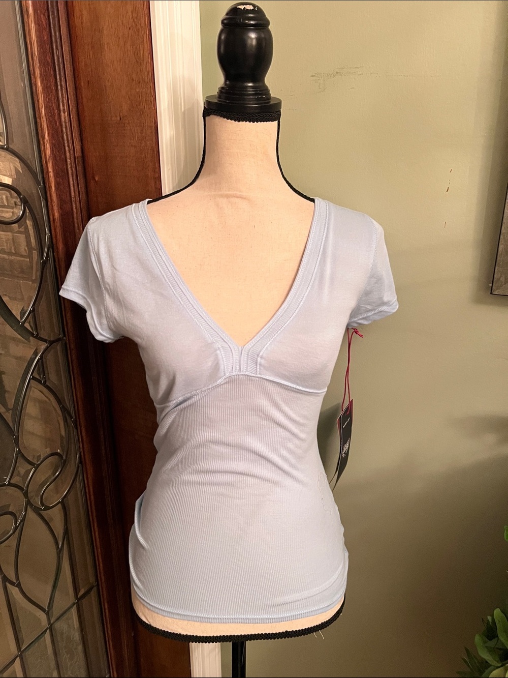 Madden Girl Light Blue Ribbed V-Neck Sleep Top